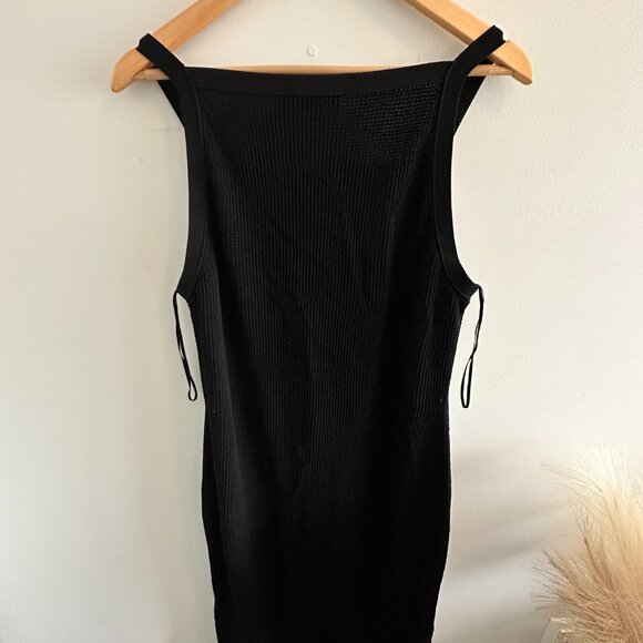 Pointelle Midi Dress in Crepe Knit - Black - Picture 3 of 5